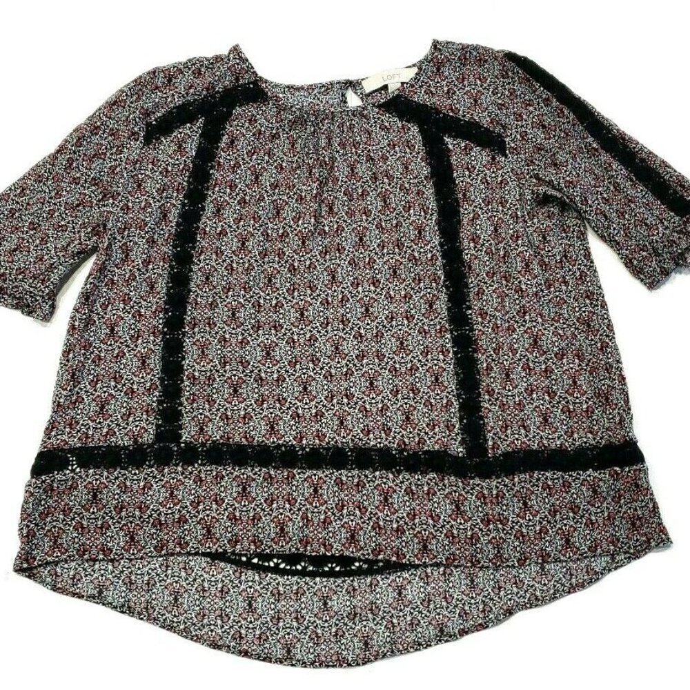 Loft Ann Taylor Women's Small Black White Red Flor